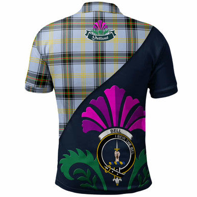Scottish Bell Clan Crest Tartan Polo Shirt - Scotland Thistle Style Back Side Tartan Plaid