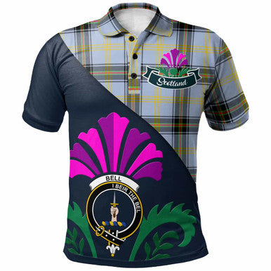 Scottish Bell Clan Crest Tartan Polo Shirt - Scotland Thistle Style Front Side Tartan Plaid