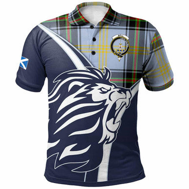 Scottish Bell Clan Crest Tartan Polo Shirt - Scottish Flag With Lion Front Side Tartan Plaid