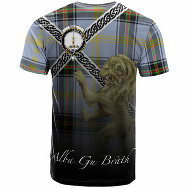 Scottish Bell Clan Crest Tartan T-Shirt - Celtic With Scotland Lion Back Side Tartan Plaid