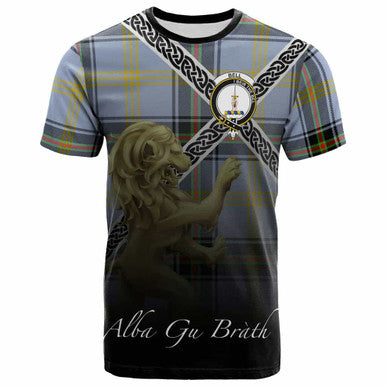 Scottish Bell Clan Crest Tartan T-Shirt - Celtic With Scotland Lion Front Side Tartan Plaid