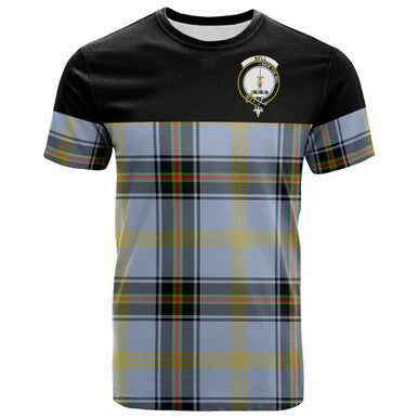 Scottish Bell Clan Crest Tartan T-Shirt - Horizontal Style Front Side Tartan Plaid