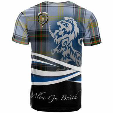 Scottish Bell Clan Crest Tartan T-Shirt - Scotland Lion Back Side Tartan Plaid