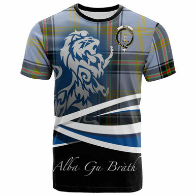 Scottish Bell Clan Crest Tartan T-Shirt - Scotland Lion Front Side Tartan Plaid