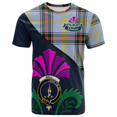 Scottish Bell Clan Crest Tartan T-Shirt - Scotland Thistle Style Front Side Tartan Plaid