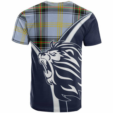 Scottish Bell Clan Crest Tartan T-Shirt - Scottish Flag With Lion Back Side Tartan Plaid