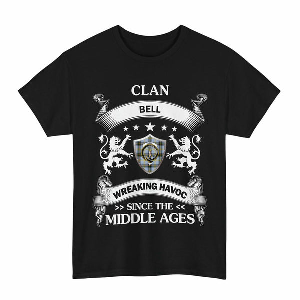 Scottish Bell Clan Crest Tartan T-Shirt Wreaking Havoc Design Tartan Plaid Black Color