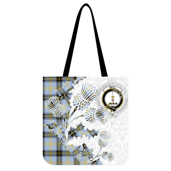 Scottish Bell Clan Crest Tartan Tote Bag - Thistle Flowers Style Tartan Plaid 1