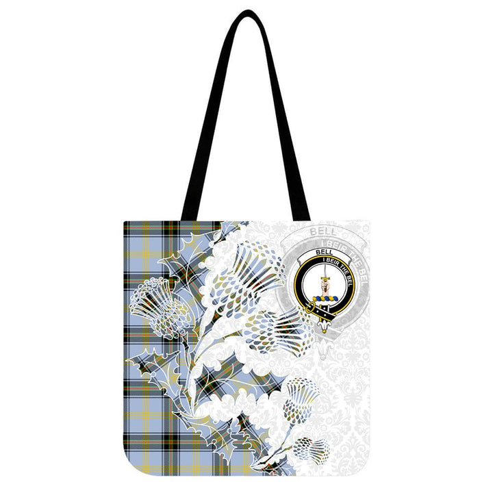 Scottish Bell Clan Crest Tartan Tote Bag - Thistle Flowers Style Tartan Plaid 1