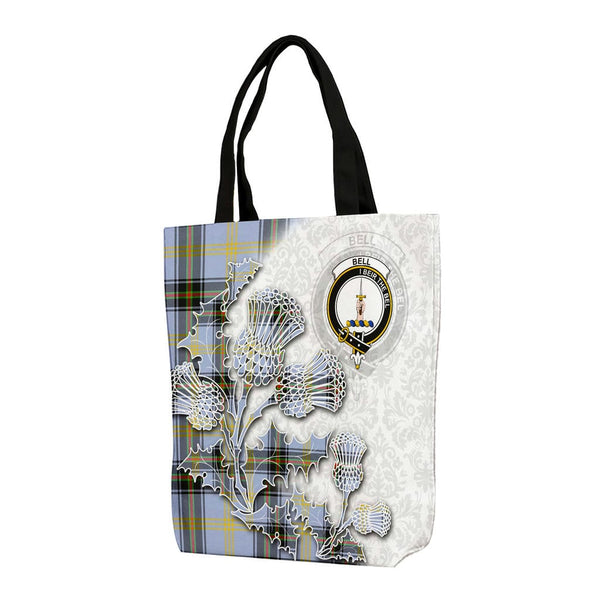 Scottish Bell Clan Tartan Canvas Bag With Shoulder Straps - Thistle Flowers Style Tartan Plaid 1