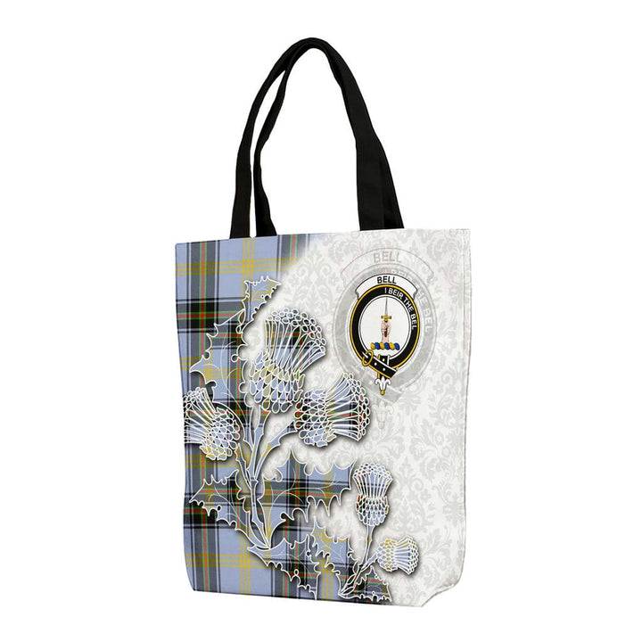 Scottish Bell Clan Tartan Canvas Bag With Shoulder Straps - Thistle Flowers Style Tartan Plaid 1