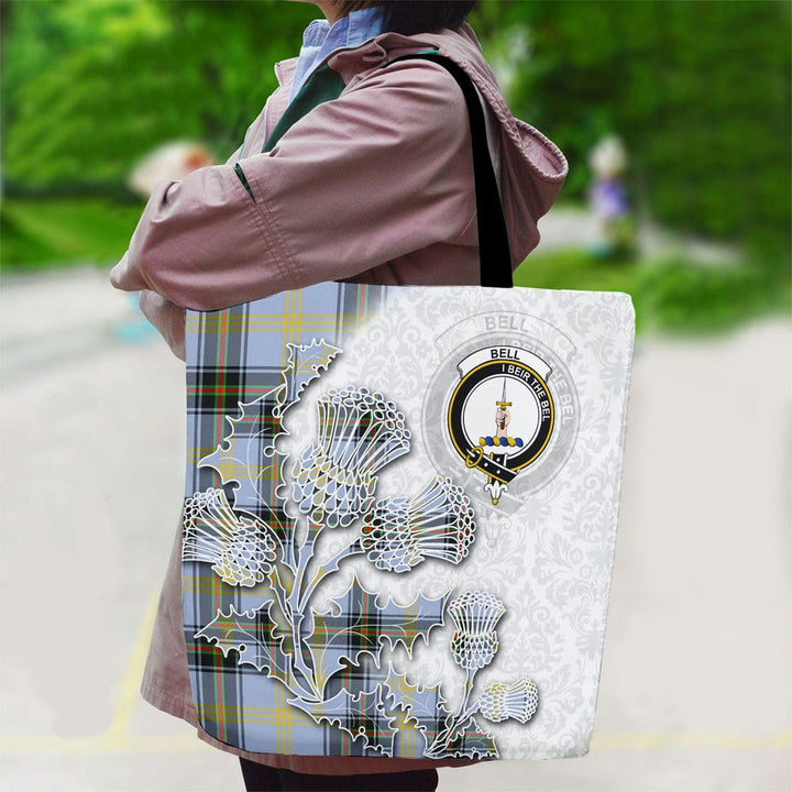 Scottish Bell Clan Tartan Canvas Bag With Shoulder Straps - Thistle Flowers Style Tartan Plaid 2