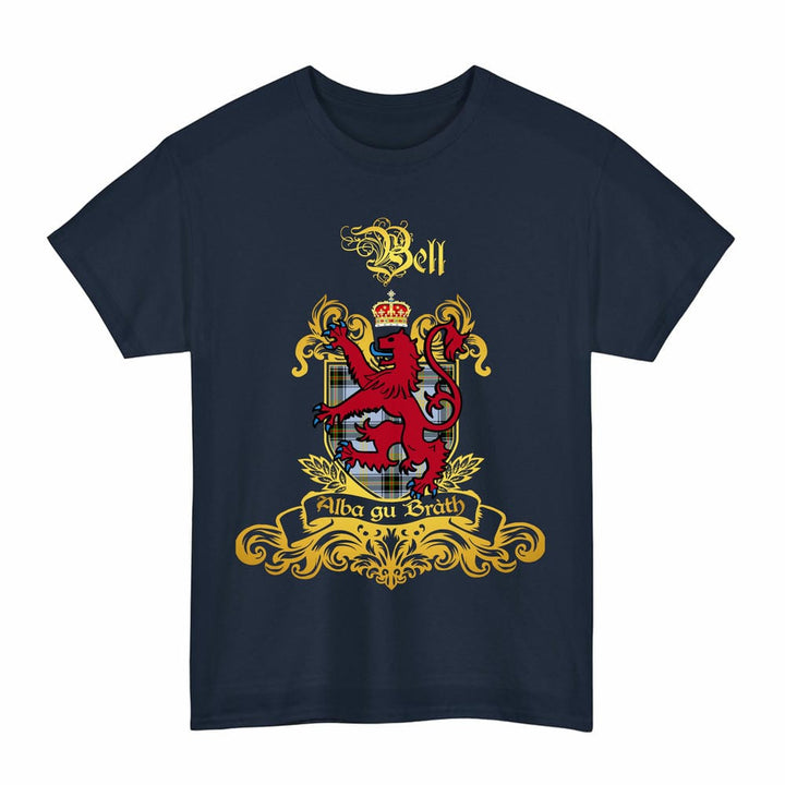 Scottish Bell Clan Tartan Lion Rampant of Scotland T-Shirt Tartan Plaid Navy Color