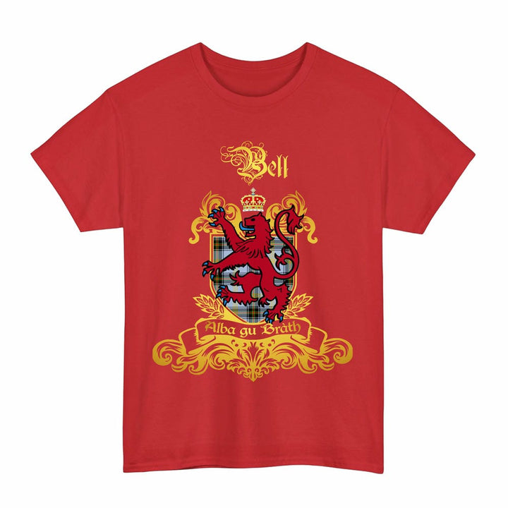 Scottish Bell Clan Tartan Lion Rampant of Scotland T-Shirt Tartan Plaid Red Color