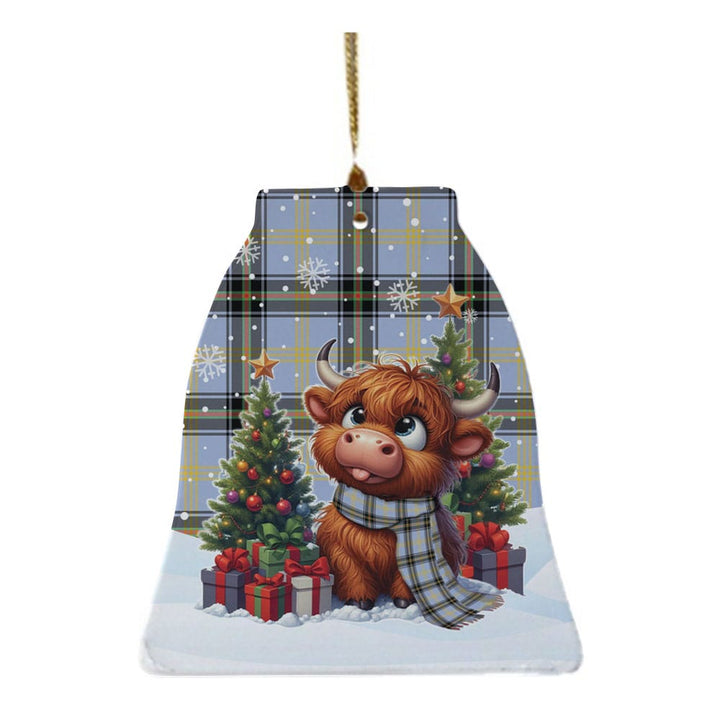 Scottish Bell of the Borders Clan Tartan Ceramic Ornament Cute Highland Cow Christmas Bell Style Tartan Plaid