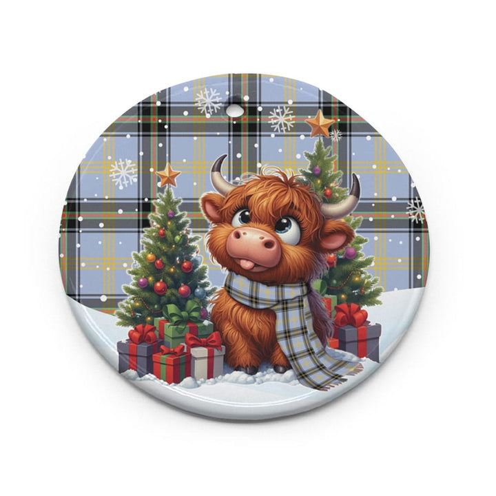 Scottish Bell of the Borders Clan Tartan Ceramic Ornament Cute Highland Cow Christmas Circle Style Tartan Plaid