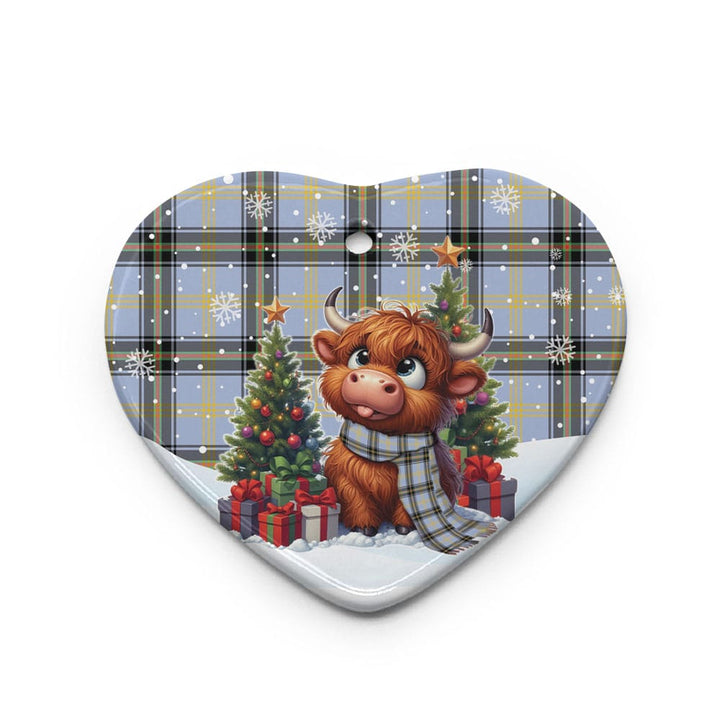 Scottish Bell of the Borders Clan Tartan Ceramic Ornament Cute Highland Cow Christmas Heart Style Tartan Plaid