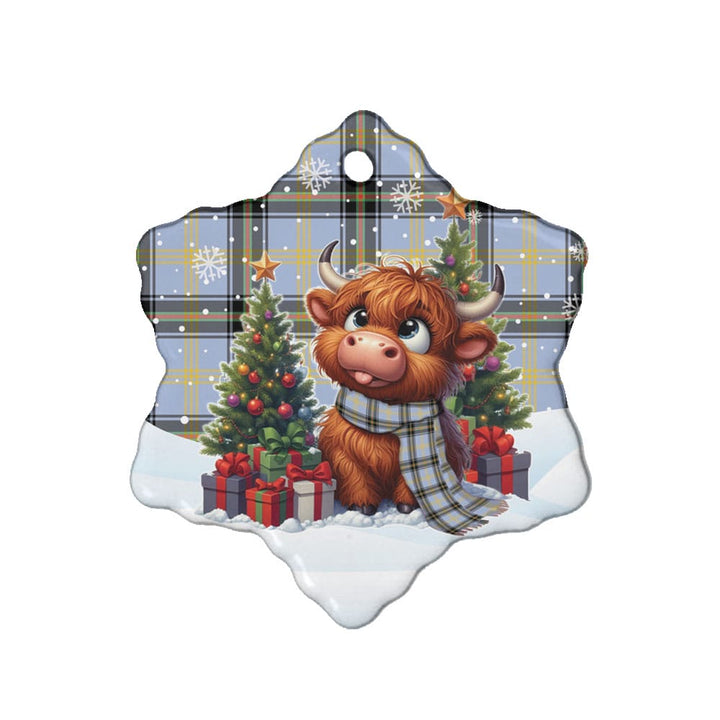 Scottish Bell of the Borders Clan Tartan Ceramic Ornament Cute Highland Cow Christmas Snow Flake Style Tartan Plaid