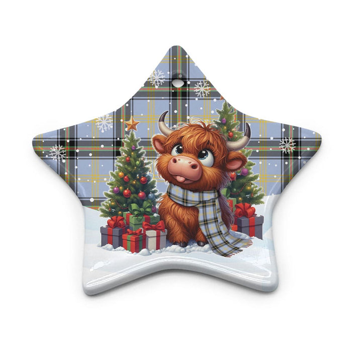 Scottish Bell of the Borders Clan Tartan Ceramic Ornament Cute Highland Cow Christmas Star Style Tartan Plaid