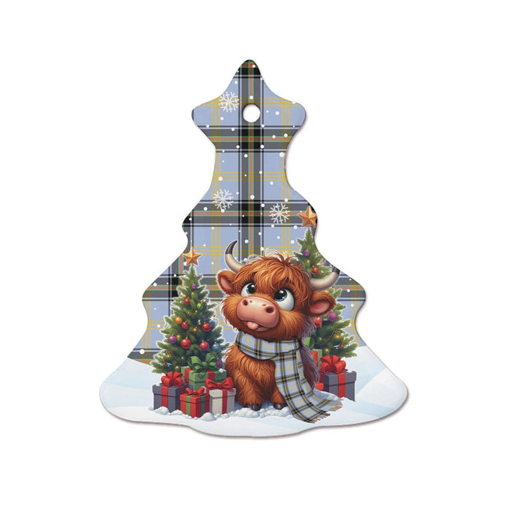 Scottish Bell of the Borders Clan Tartan Ceramic Ornament Cute Highland Cow Christmas Tree Style Tartan Plaid