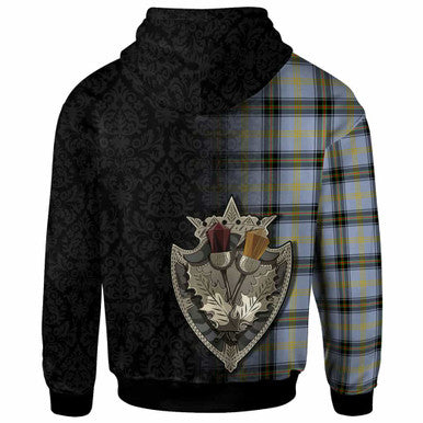 Scottish Bell of the Borders Clan Tartan Hoodie - Half Thistle Flowers Celtic Design Back Side Tartan Plaid