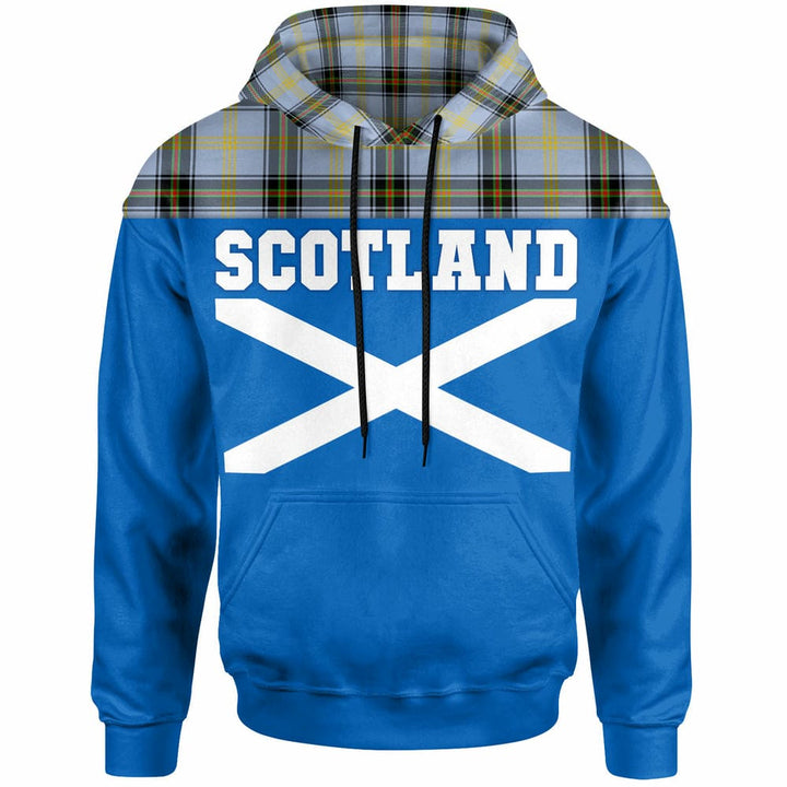 Scottish Bell of the Borders Clan Tartan Hoodie - Lion Rampant of Scotland With Flag Front Side Tartan Plaid