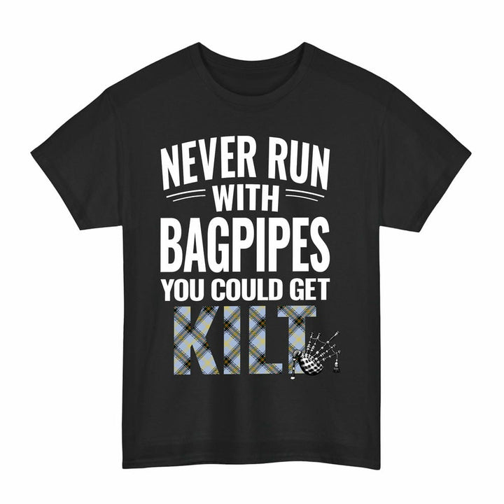 Scottish Bell of the Borders Clan Tartan Never Run With Bagpipes T-Shirt Tartan Plaid Black Color