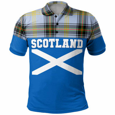 Scottish Bell of the Borders Clan Tartan Polo Shirt - Lion Rampant of Scotland With Flag Front Side Tartan Plaid