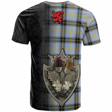 Scottish Bell of the Borders Clan Tartan T-Shirt - Half Thistle Flowers Celtic Design Back Side Tartan Plaid