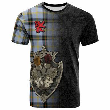 Scottish Bell of the Borders Clan Tartan T-Shirt - Half Thistle Flowers Celtic Design Front Side Tartan Plaid