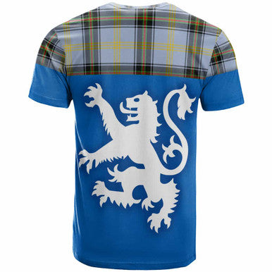 Scottish Bell of the Borders Clan Tartan T-Shirt - Lion Rampant of Scotland With Flag Back Side Tartan Plaid