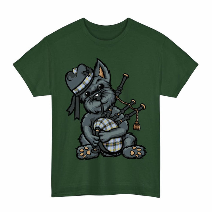 Scottish Bell of the Borders Clan Tartan Terrier Bagpipes T-Shirt Tartan Plaid Forest Green Color