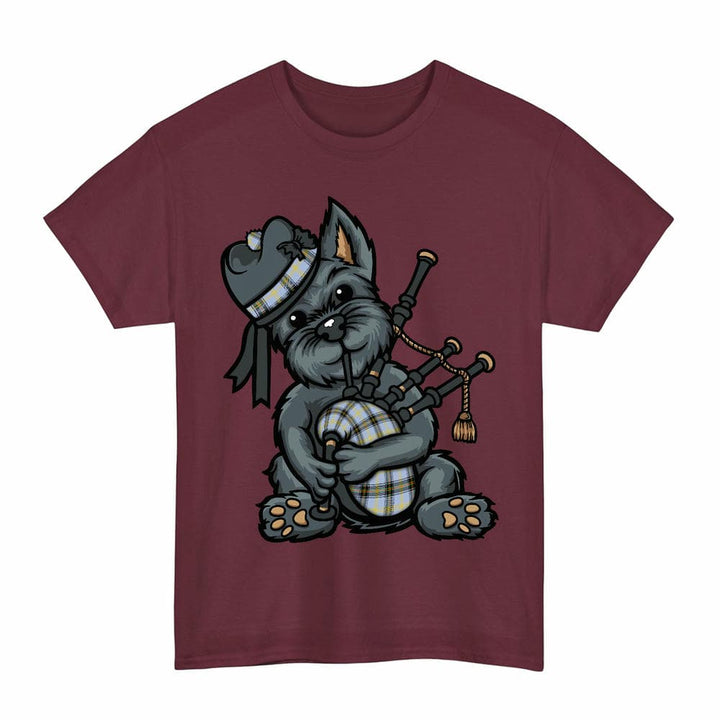 Scottish Bell of the Borders Clan Tartan Terrier Bagpipes T-Shirt Tartan Plaid Maroon Color