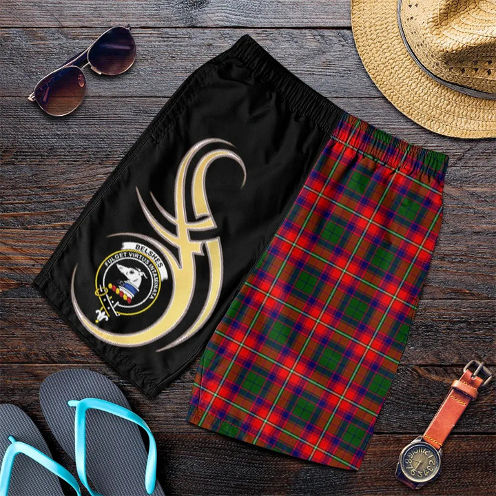 Scottish Belshes Clan Crest Tartan Believe in Me Men's Shorts