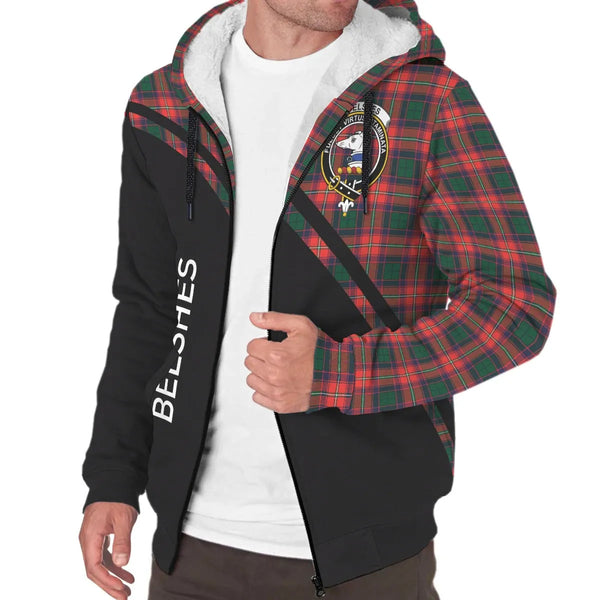 Scottish Belshes Clan Crest Tartan Curve Sherpa Hoodie