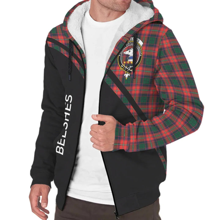 Scottish Belshes Clan Crest Tartan Curve Sherpa Hoodie