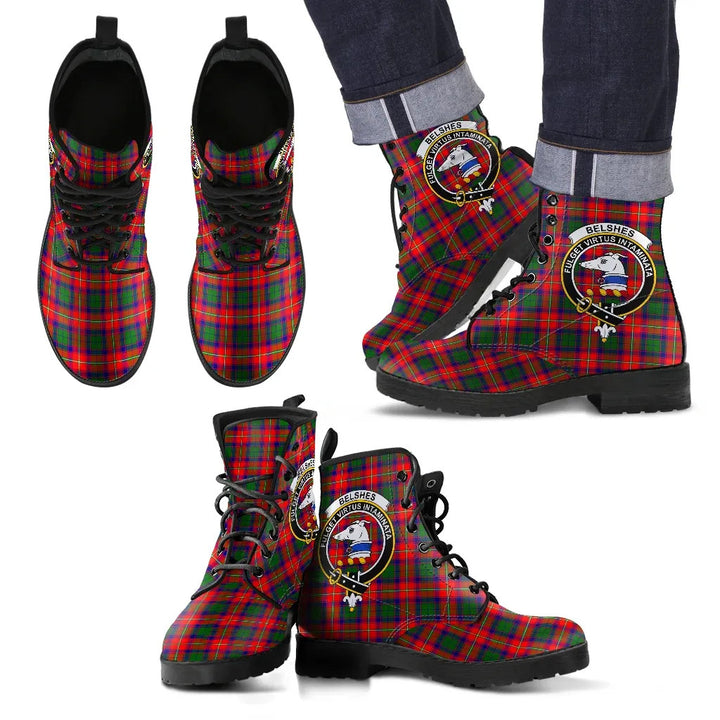 Scottish Belshes Clan Crest Tartan Leather Boots