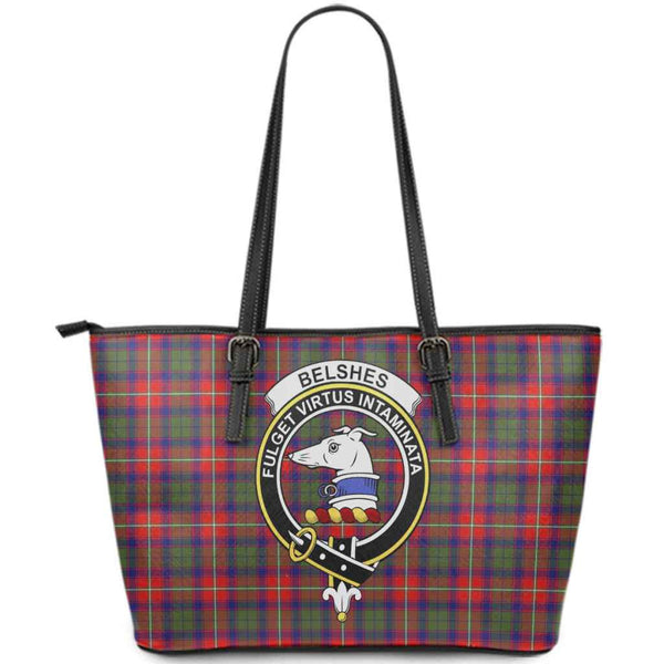 Scottish Belshes Clan Crest Tartan Leather Tote Tartan Plaid