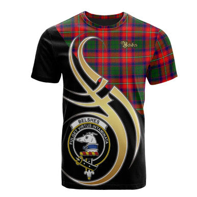 Scottish Belshes Clan Crest Tartan T-Shirt Believe in Me Front Side Tartan Plaid
