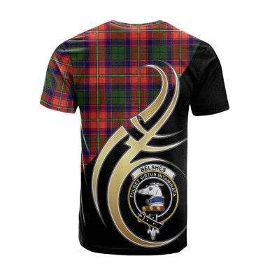 Scottish Belshes Clan Crest Tartan T-Shirt Believe in Me Back Side Tartan Plaid