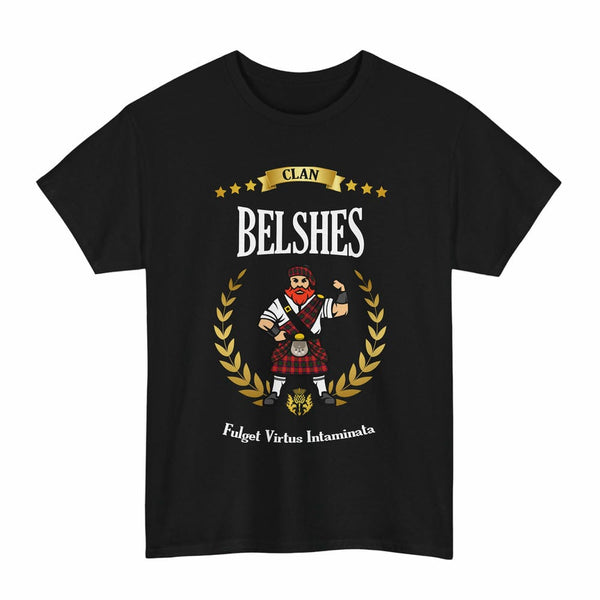 Scottish Belshes Clan Tartan T-Shirt - Motto Scotsman Tartan Plaid Black Color