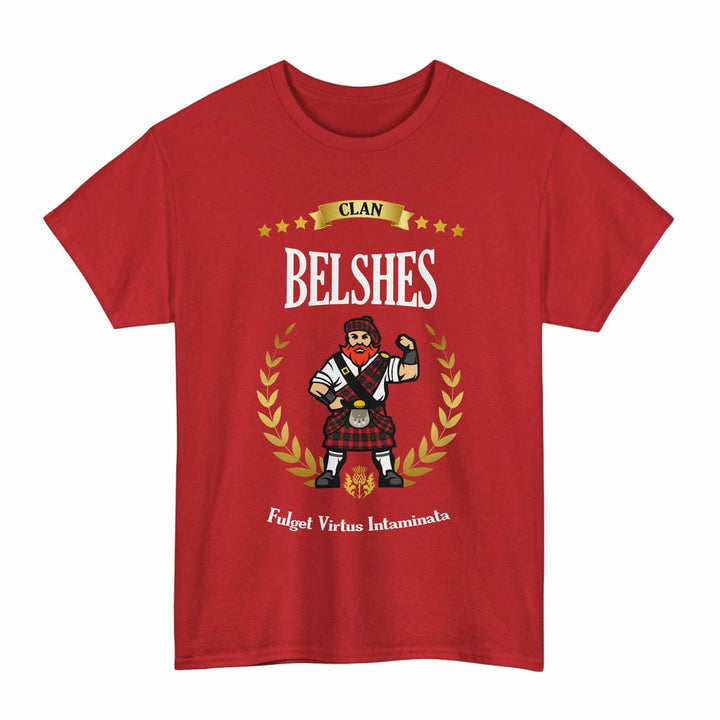 Scottish Belshes Clan Tartan T-Shirt - Motto Scotsman Tartan Plaid Red Color