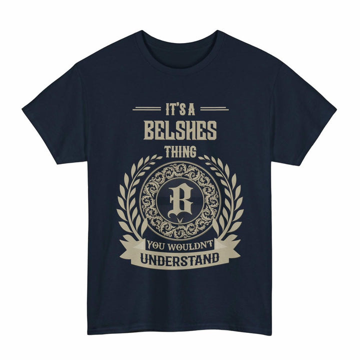 Scottish Belshes Clan Tartan T-Shirt - Vintage Family Name Tartan Plaid Navy Color
