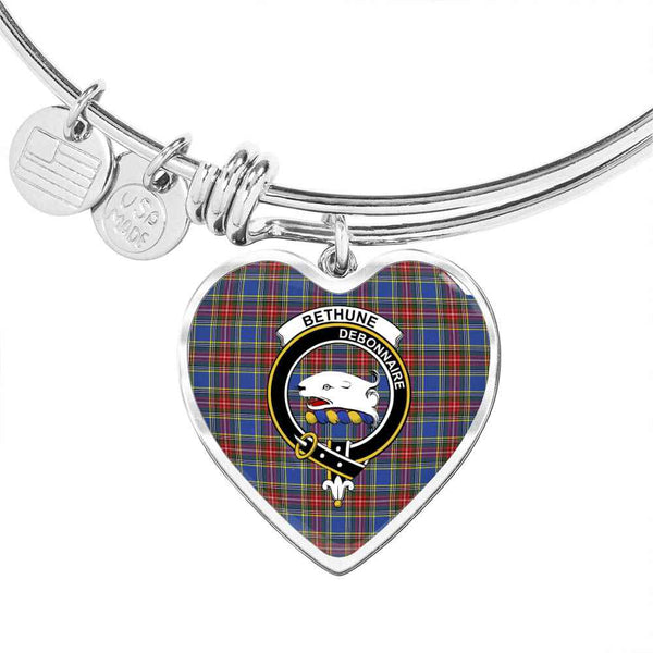 Scottish Bethune Clan Crest Tartan Bangle Heart Tartan Plaid 1