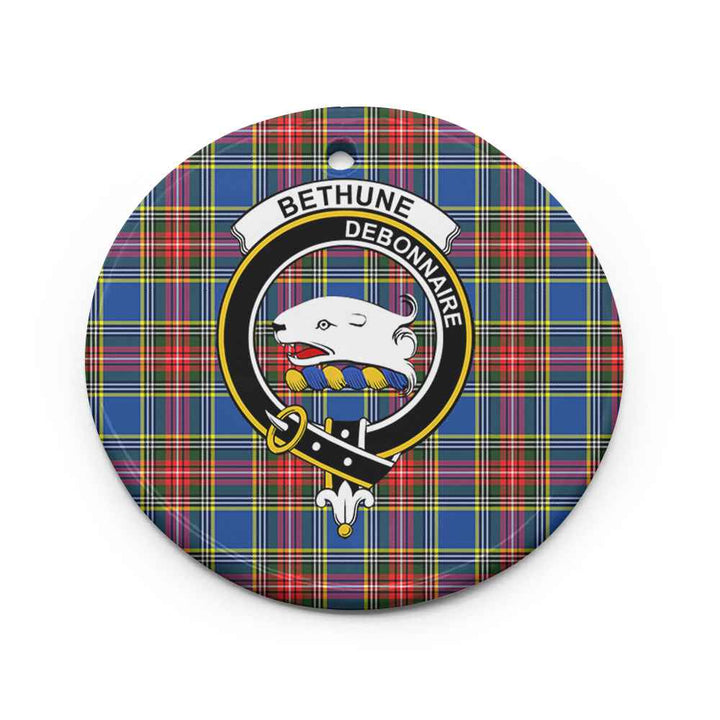 Scottish Bethune Clan Crest Tartan Ceramic Ornament Circle Shape Tartan Plaid