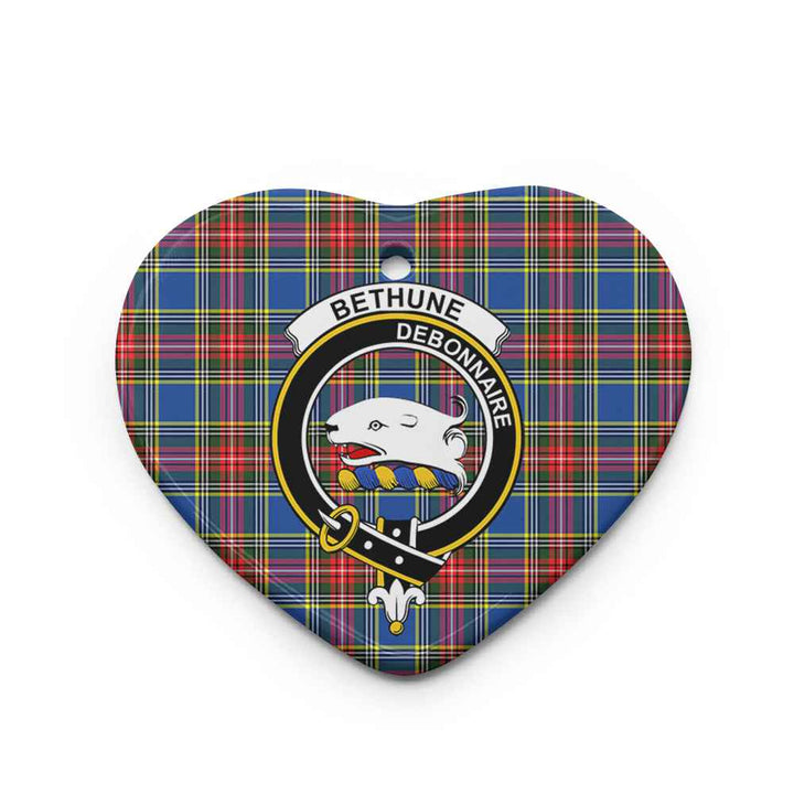 Scottish Bethune Clan Crest Tartan Ceramic Ornament Heart Shape Tartan Plaid