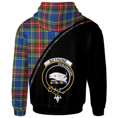 Scottish Bethune Clan Crest Tartan Curve Hoodie Back Side Tartan Plaid