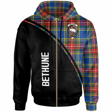 Scottish Bethune Clan Crest Tartan Curve Hoodie Zip-up Tartan Plaid