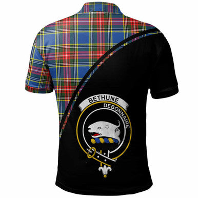 Scottish Bethune Clan Crest Tartan Curve Polo Shirt Back Side Tartan Plaid