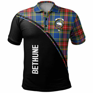 Scottish Bethune Clan Crest Tartan Curve Polo Shirt Front Side Tartan Plaid